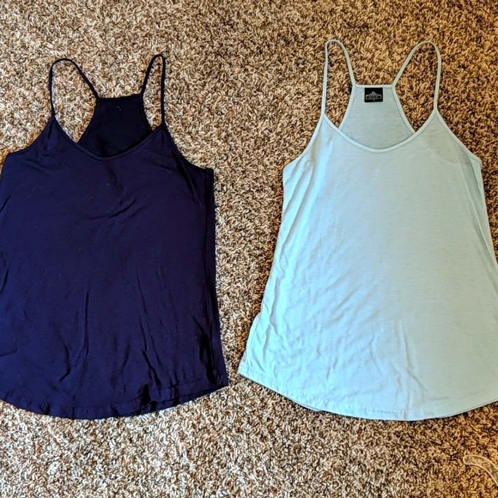 Two tank tops with T style backs size M.